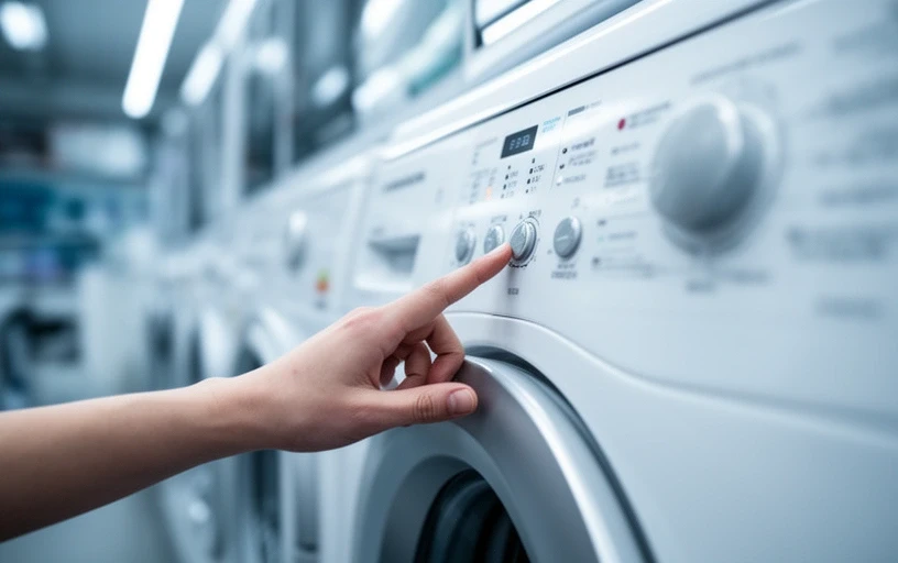 洗濯機の操作パネルを確認している様子