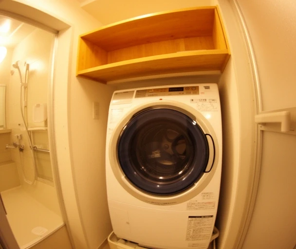 マンションの脱衣所に設置されたドラム式洗濯機
